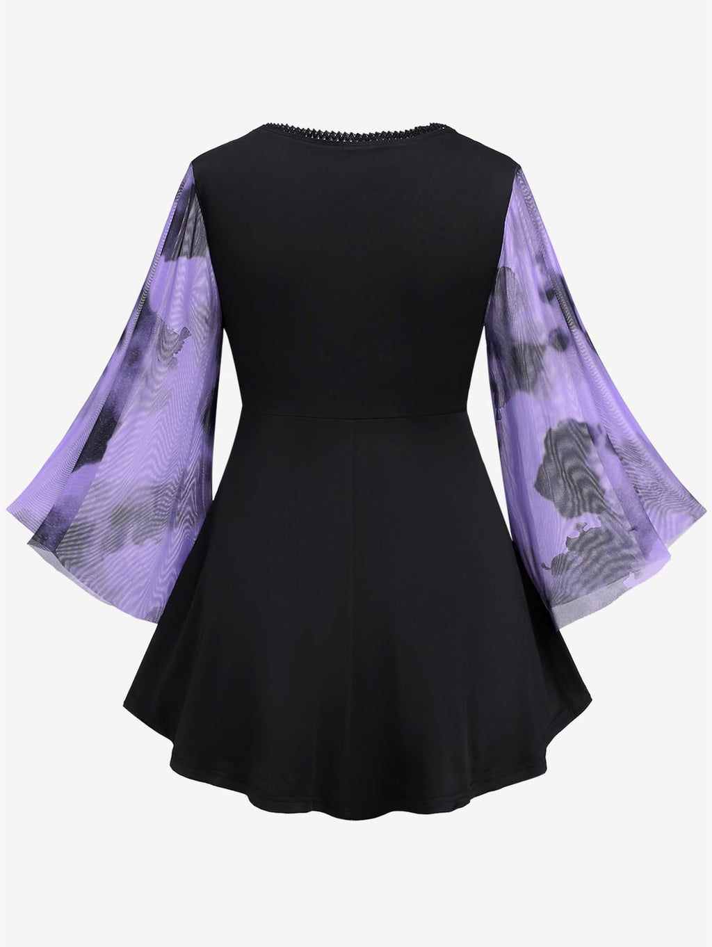 ROSE GAL Women Plus Size Romantic Gothic Lace-up Mesh Bell Sleeves Tee Renaissance Top Gothic Top(Purple_1/L)