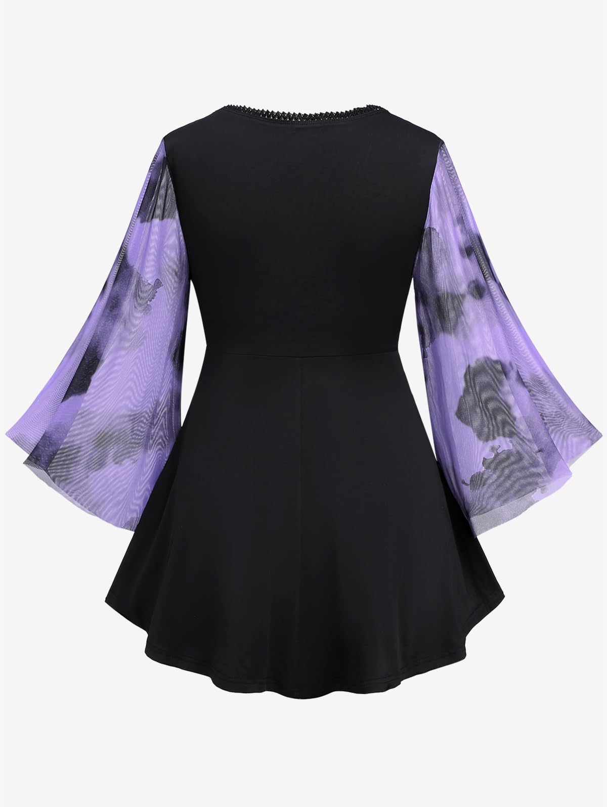 ROSE GAL Women Plus Size Romantic Gothic Lace-up Mesh Bell Sleeves Tee Renaissance Top Gothic Top(Purple_1/L)