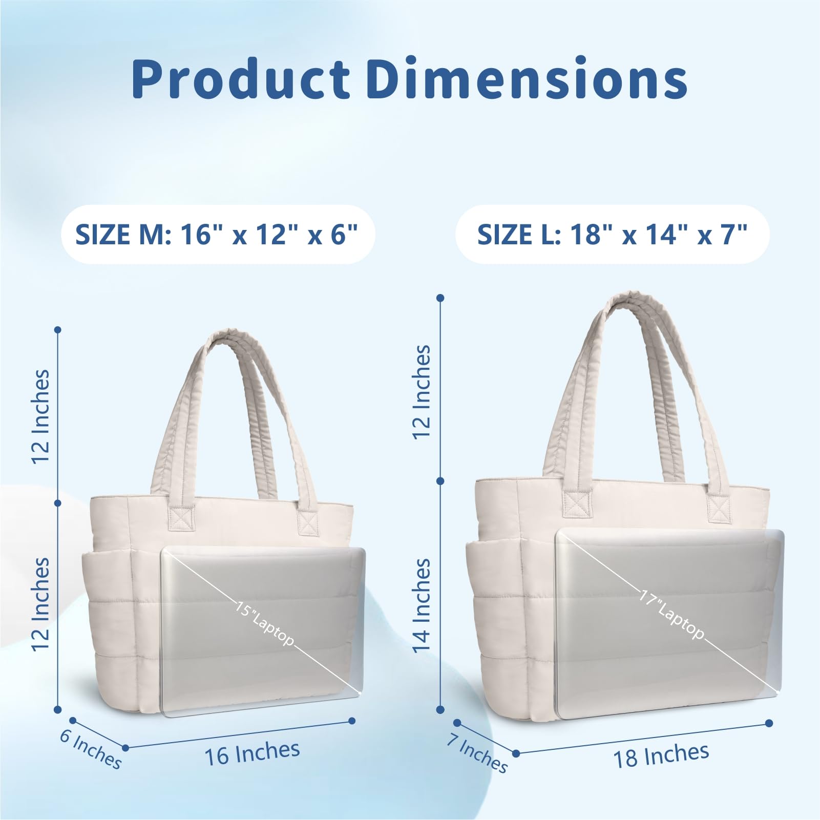 TOPDesign Puffer Tote Bag for Women, Lightweight Puffy Handbag with Compartments & Cosmetic Bag, Quilted Shoulder Bags for Work, Travel, Gym, Gifting (M Light White)