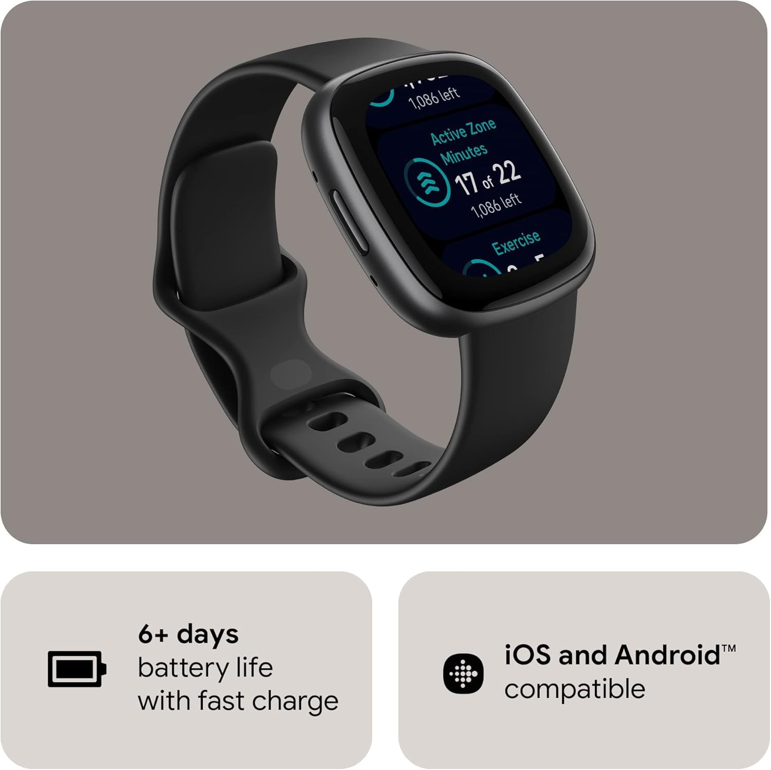 Fitbit Versa 4 Smartwatch (Bundle) – GPS Fitness Tracker with Fast Charger & Cleaning Cloth, 40+ Exercise Modes, Heart Rate, Sleep, Step, & Workout Tracking for Android & iPhone, Black/Graphite