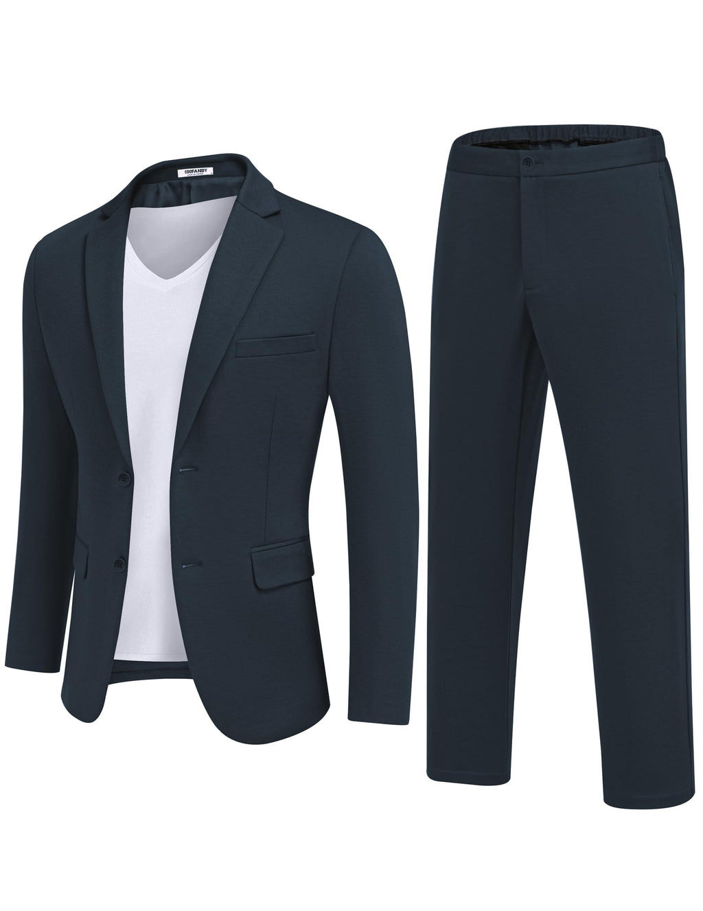 COOFANDY Men's Suits 2 Piece Slim Fit Suit Set 2 Button Lightweight Casual Knit Blazer Suit Jacket Pants Navy Blue