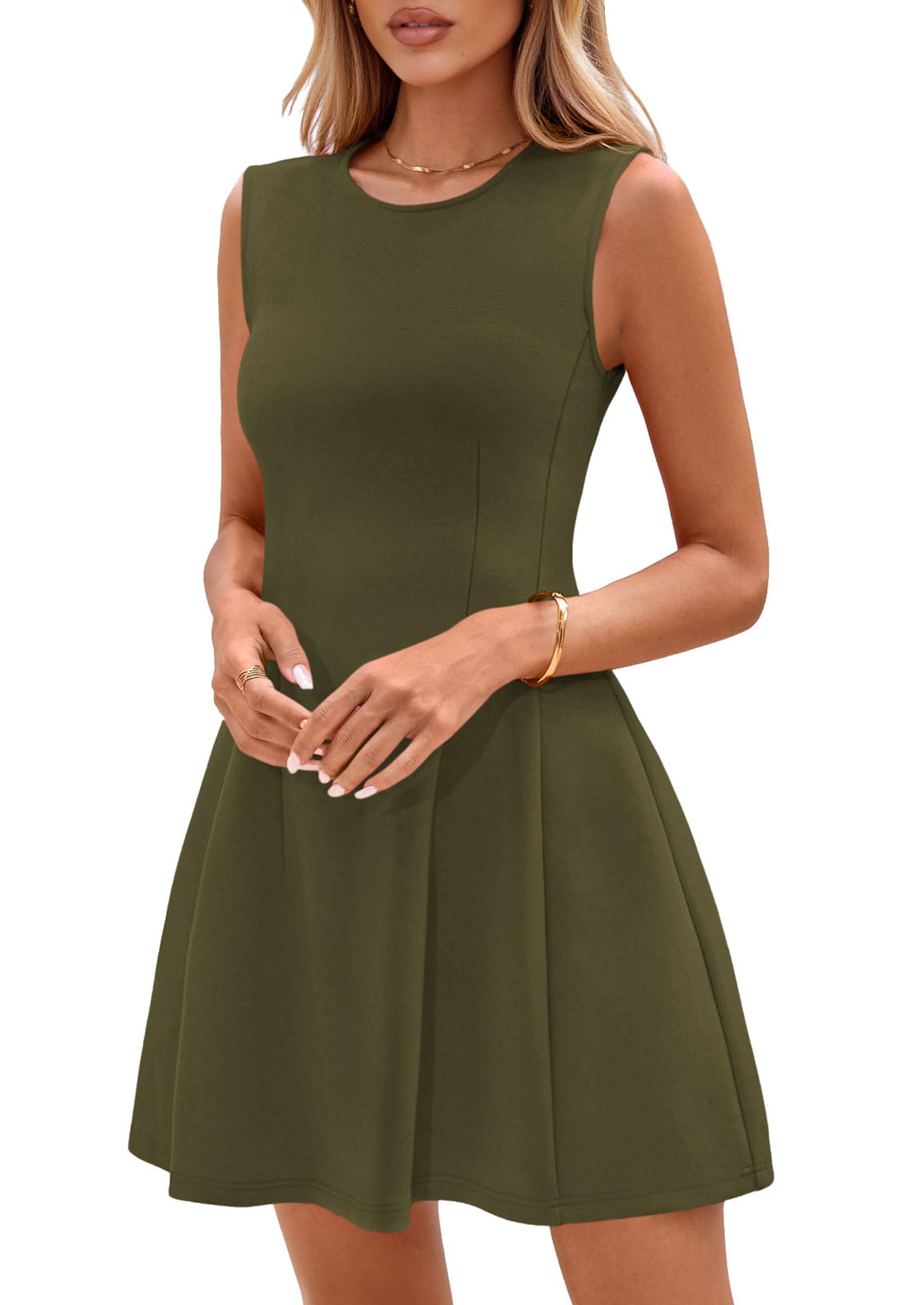 PRETTYGARDEN Summer Dresses for Women 2026 Elegant Classy Spring A Line Business Casual Work Graduation Cocktail Short Dress (Army Green,XX-Large)
