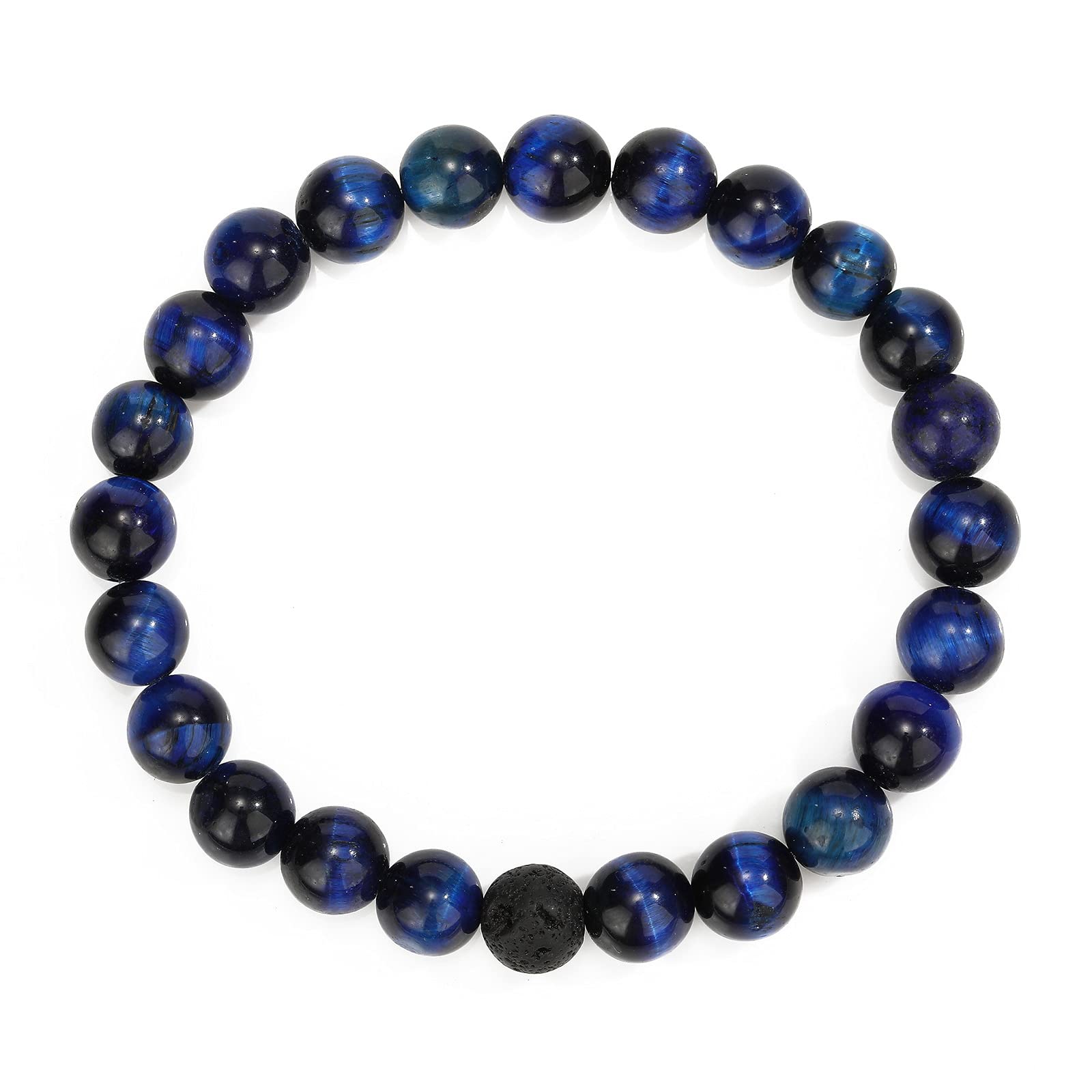 MengPa Mens Beaded Bracelets Couples Matching Bracelet Set Lava Rock Beads for Women Stone Jewelry(Tiger Eye-Blue) US4163T