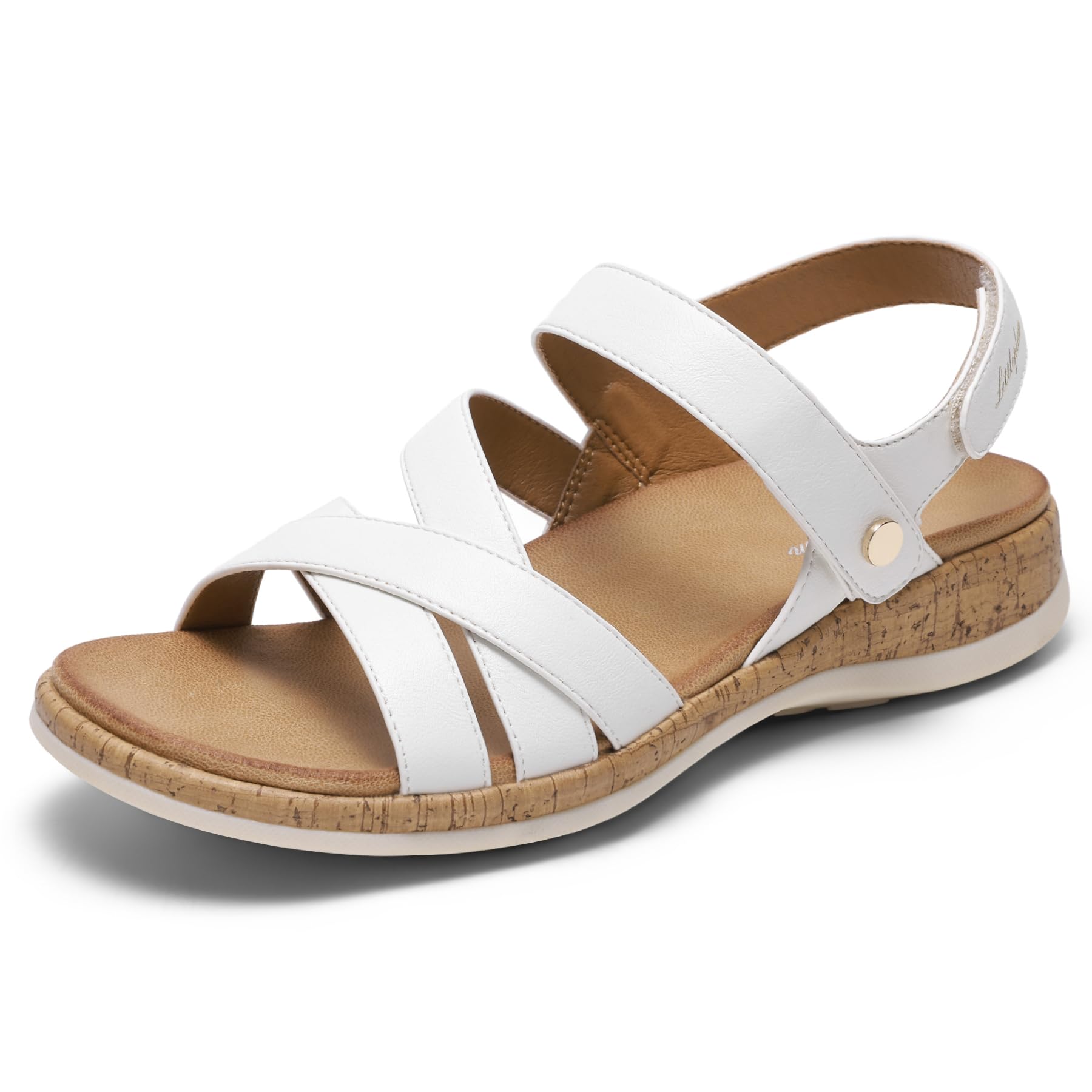 Littleplum Orthopedic Sandals for Women Arch Support - Comfortable Flat Sandals, Dressy Orthotic Summer Walking Shoes with Adjustable Strap for Work Walking Beach, White Size 8