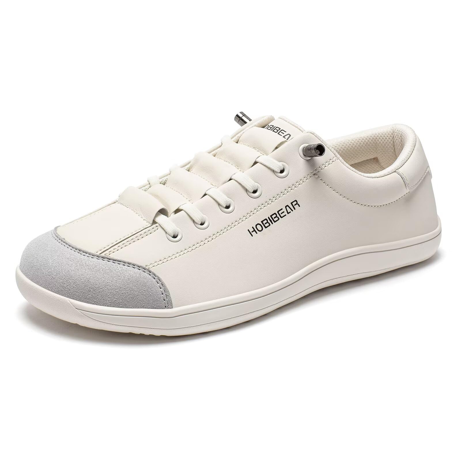 HOBIBEAR Leather Barefoot Shoes Lightweight Wide Toe Box Zero Drop Slip-on Shoes for Women(W-Light Gray, Women 7)