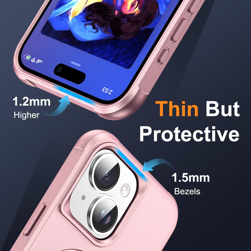 SKYLMW Compatible with iPhone 13 Case & iPhone 14 Case with Invisible Magnetic O-Ring Stand Phone Cases for 13 & 14 6.1" [Compatible with Mag-Safe][Great Grip Feeling], Rose Gold