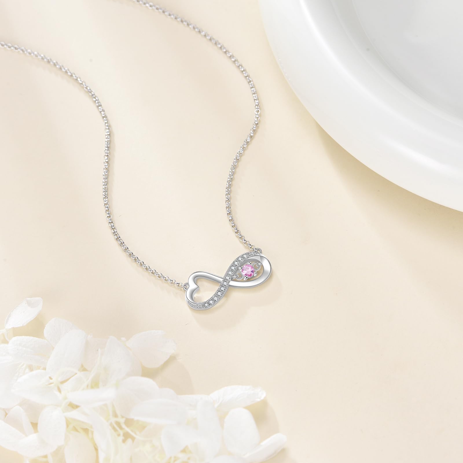 SHINYKEND Diamond Infinity Necklace for Women, 925 Sterling Silver Lab-Grown Diamonds Infinity Love Heart Pendant with Birthstone Valentine's Day Birthday Mothers Day Jewelry Gifts for Her