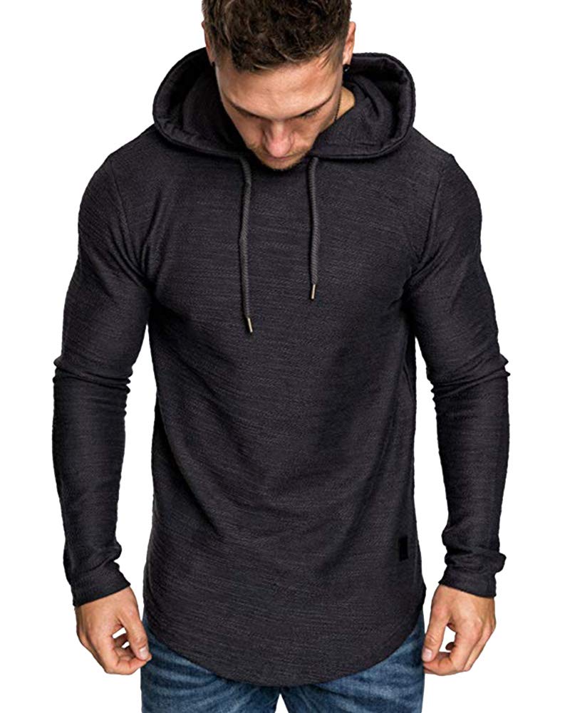 Lexiart Mens Fashion Athletic Hoodies Sport Sweatshirt Solid Color Fleece Pullover Black L