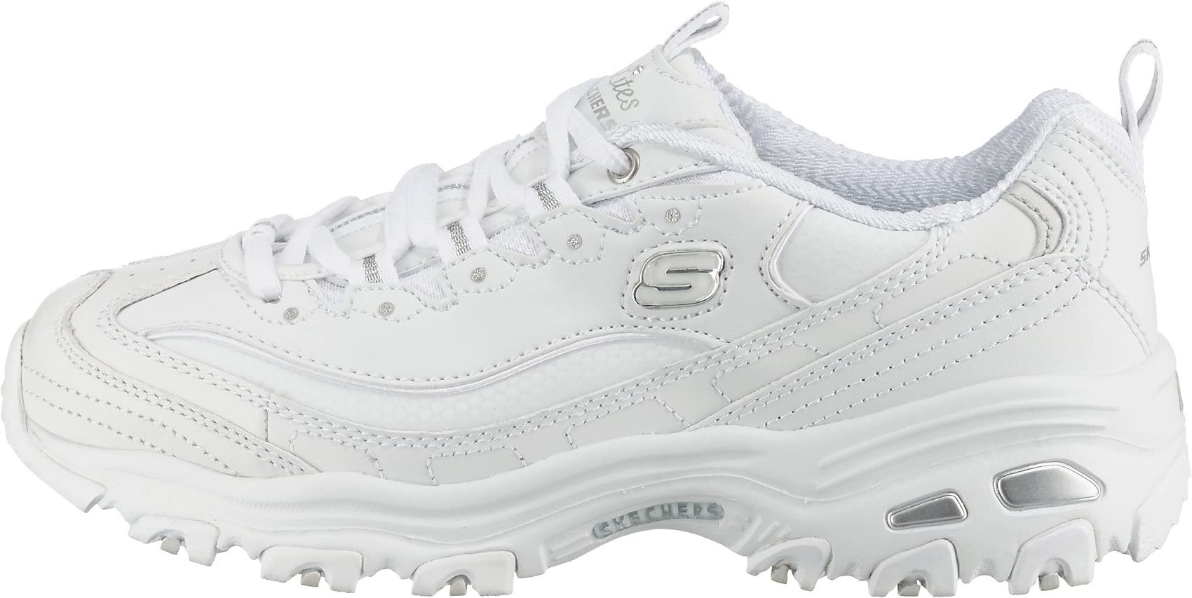 Skechers Women's D'lites Fresh Start Memory Foam Lace-up Sneaker, White/Silver, 9 Wide