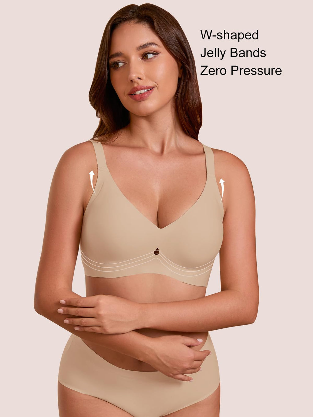 COCOMARTS Jelly Bras for Women No Underwire Seamless Push Up Bra Full Support Comfort Bralettes Wireless Plunge Everyday Bra Nude Large