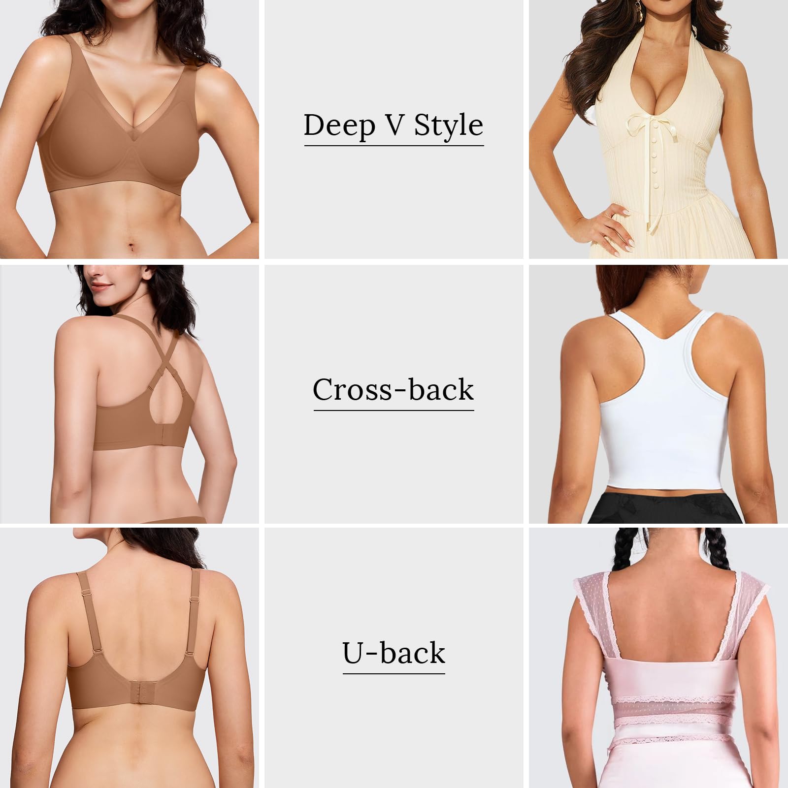 ProKloud Wireless Bra for Women No Underwire Deep V Mesh Bras Seamless Comfortable Push Up Bralettes with Support and Lift