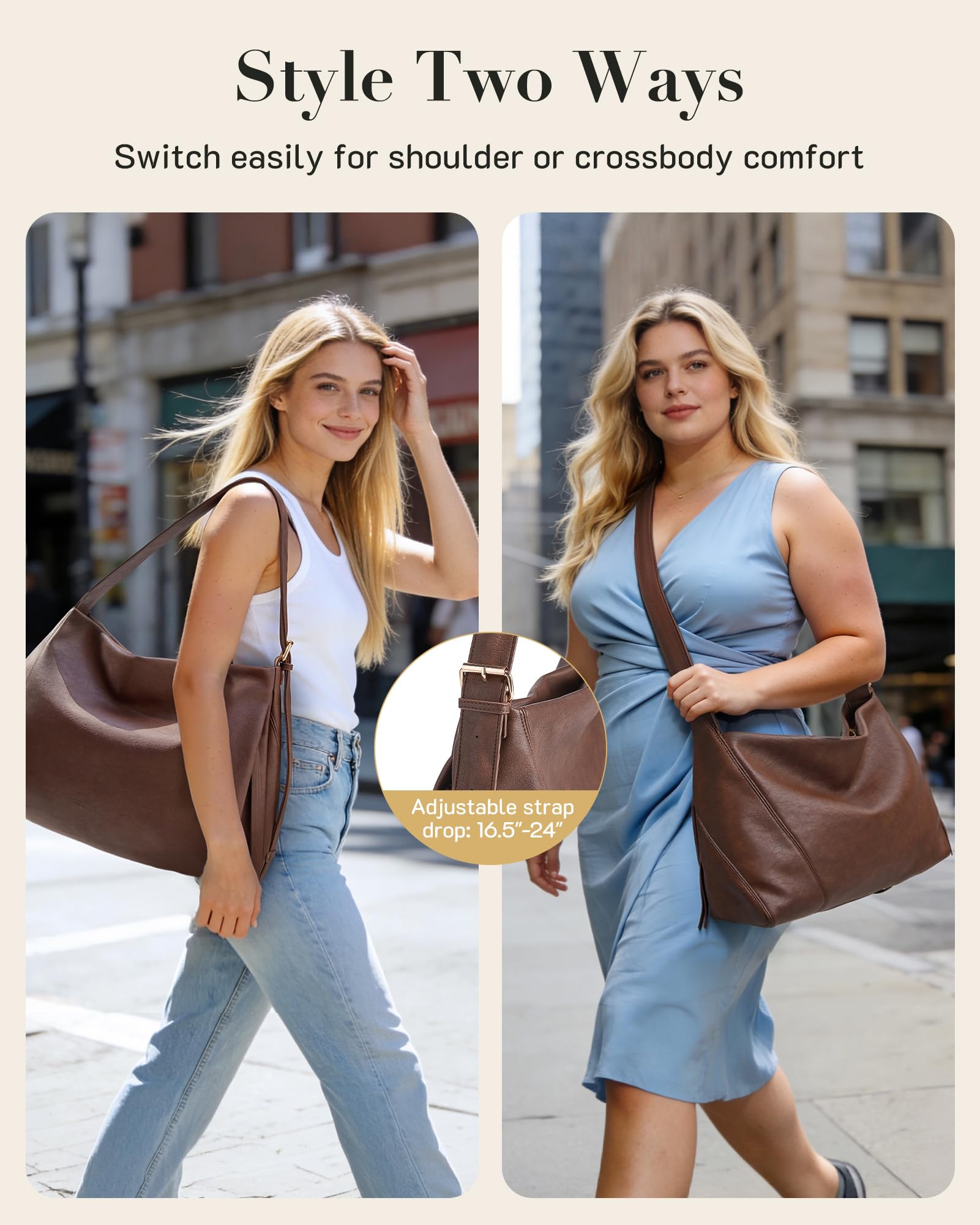 Missnine Hobo Bag for Women Designer Purse Shoulder Handbags Vegan Leather Tote Bag Large Crossbody Bags with Multi-Pockets,Coffee