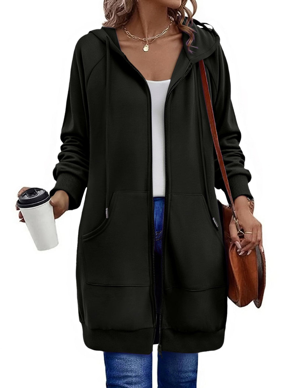 Zeagoo Women's Zip Up Hoodies Long Tunic Sweatshirts Long Sleeve Oversized Fleece Casual 2026 Fall Jacket Coat with Pocket Black XXL