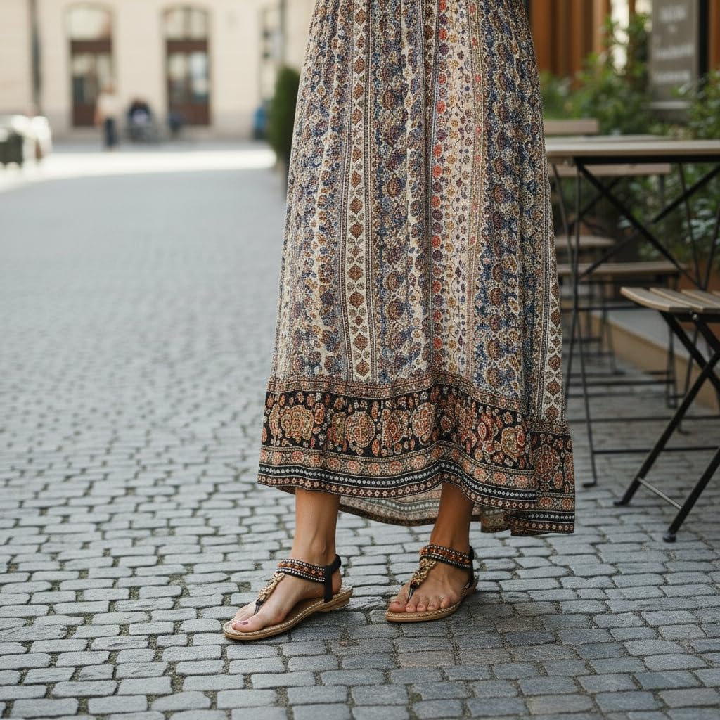 Ablanczoom Flats Sandals for Women Dressy: Casual Summer Sandals 2026 - Comfort Walking Ladies Shoes with Beaded Elastic Ankle Strap