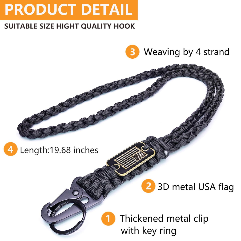 LUYADIN Paracord Lanyard Keychain with USA Flag,Parachute Rope Necklace Keychains for Outdoor Activities,Keys,Whistle