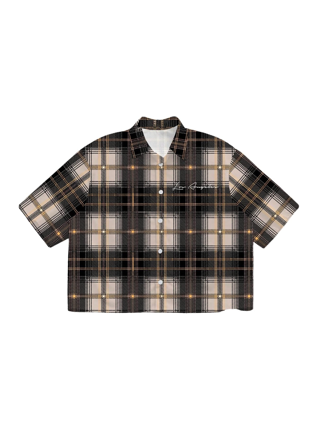 VIPWOLF Men's Plaid Shirts Gingham Short Sleeve Button Down Crop Tee Tops Brown Plaid Large