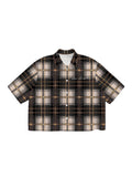 VIPWOLF Men's Plaid Shirts Gingham Short Sleeve Button Down Crop Tee Tops Brown Plaid Large