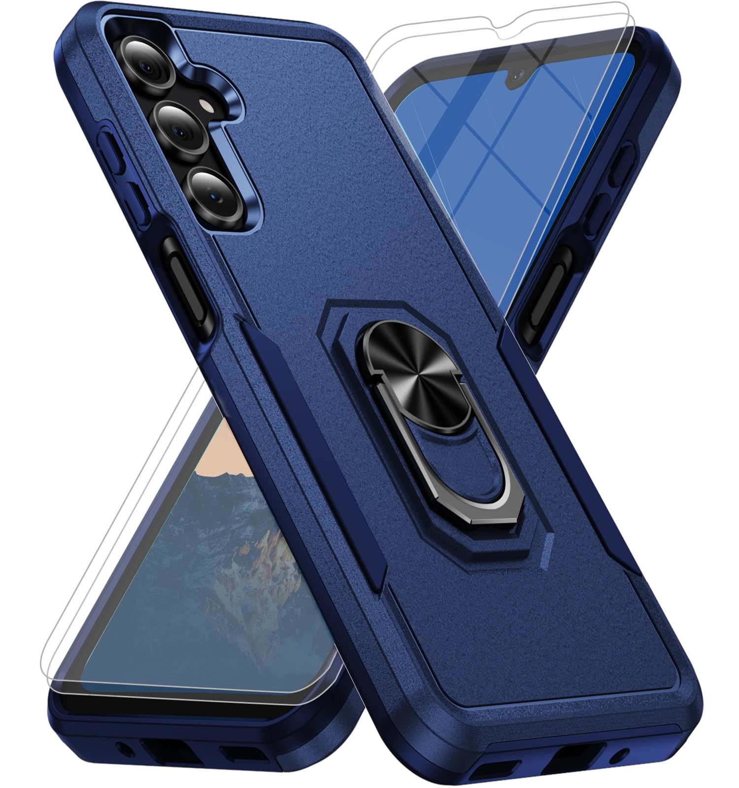 for Samsung Galaxy A26 5G Phone Case [15 FT Military Grade Drop Protection] with 2x Tempered Glass Screen Protector, Heavy-Duty Shockproof Magnetic Kickstand Case for Galaxy A26 5G (Dark Blue)