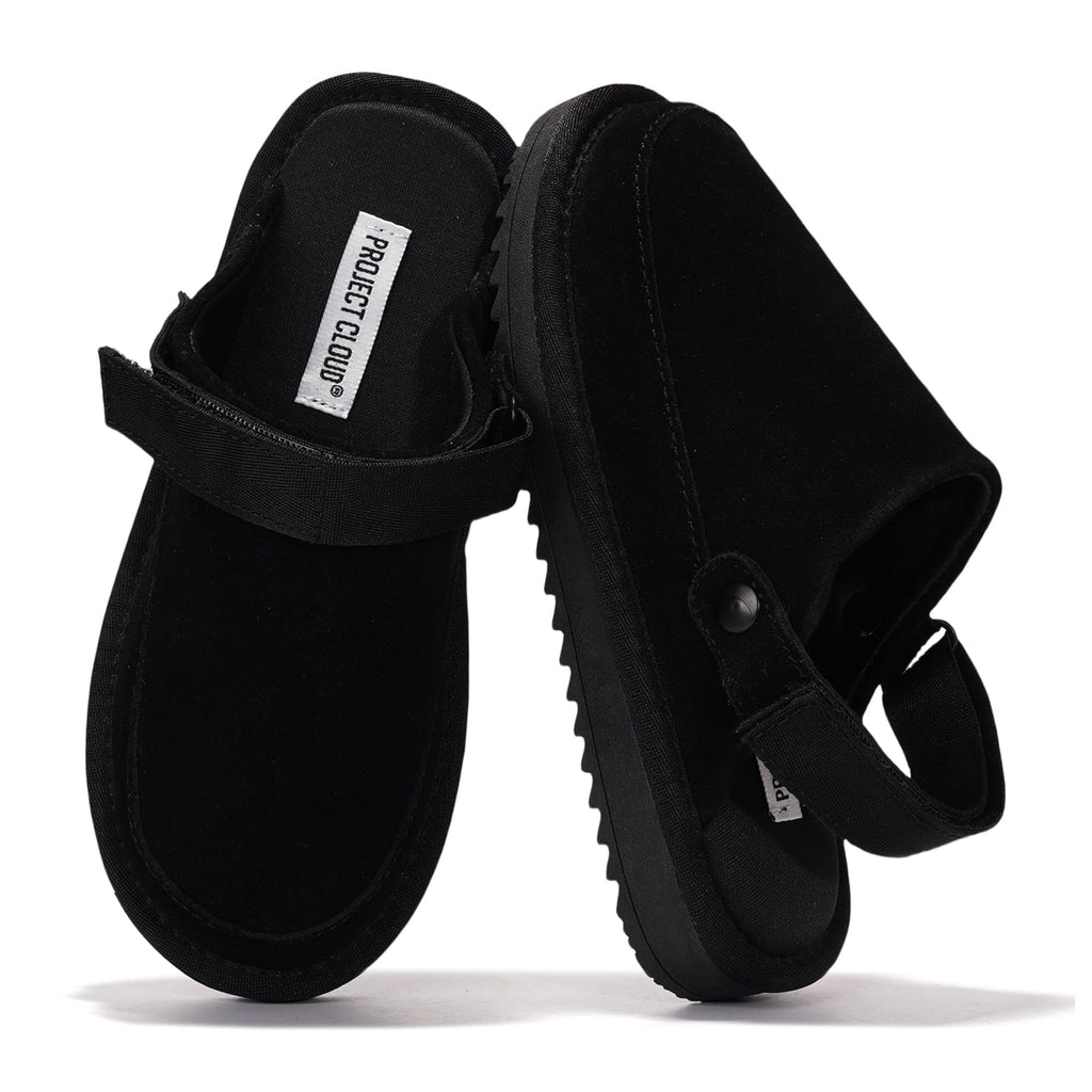 Project Cloud Kids Clogs Genuine Leather with Back Strap - Memory Foam & Lightweight Slip-on Boys and Girls Sandals Adjustable Straps & Non-Slip Clogs for Kids Sandals(LilGoldstar, BLKSUEDE, 10)