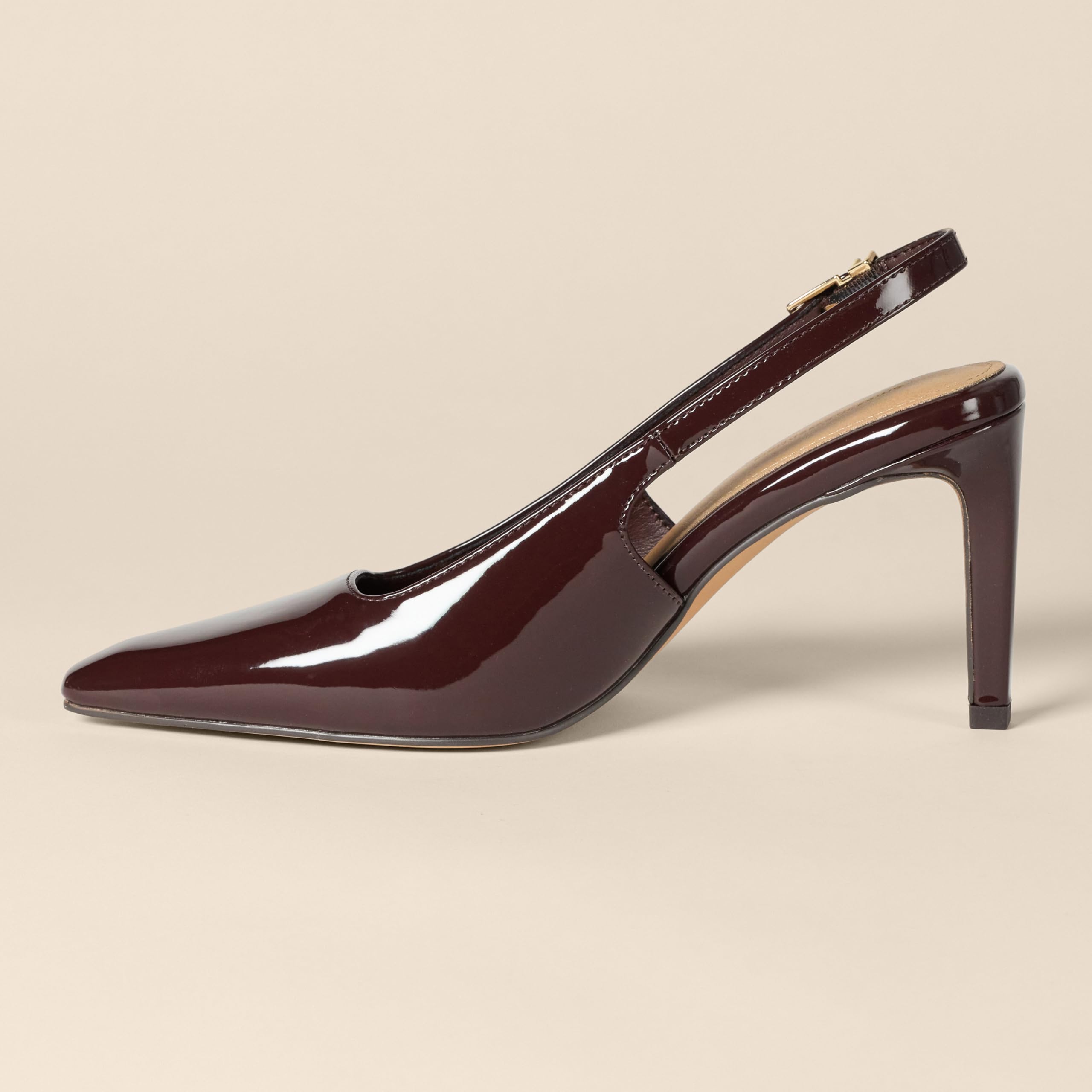 Amazon Essentials Women's Slingback Heels, Brown Patent, 13