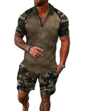 BIRW Army Green Camouflage S Mens Short Sets 2 Piece Outfits Polo Shirt Fashion Summer Tracksuits Casual Set Short Sleeve and Shorts Set for Men
