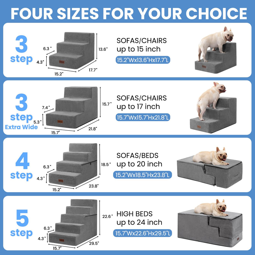 Aodisman Dog Stairs for Small Dogs, 3-Step Non-Slip Pet Stairs for Couch Sofa and Chair, Dog Bed Stairs for Puppy, Older Cat,Grey,13.6" H