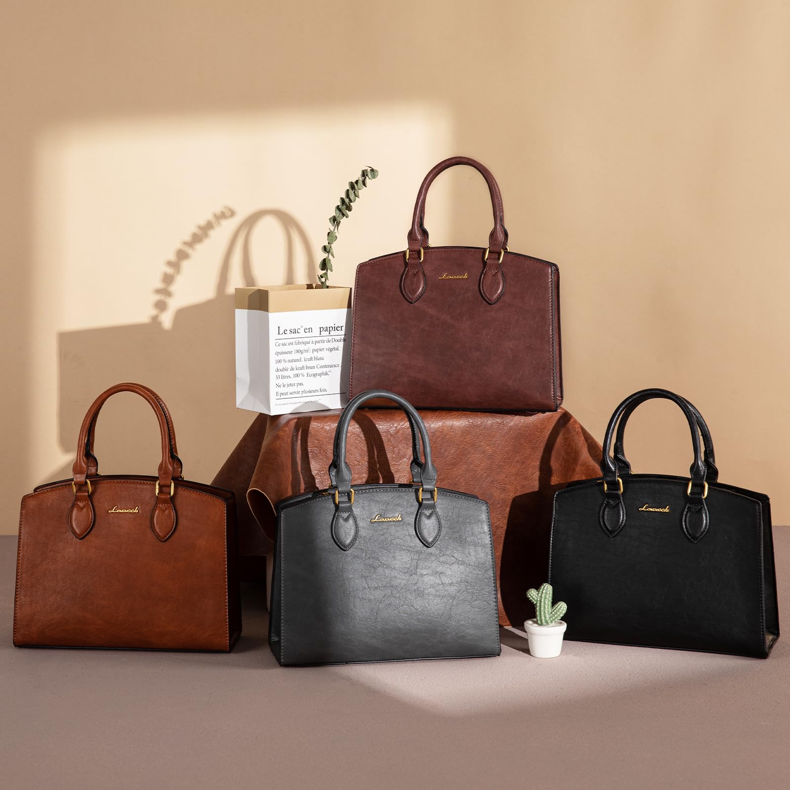 LOVEVOOK Purse Handbag for Women, Vintage Tote Shoulder Bag Trendy, PU Leather Satchel Bag, Medium Ladies Hand