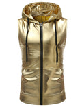 ZEROYAA Mens Hipster Metallic Zip Up Sleeveless Hooded Vest T Shirt with Kangaroo Pocket Z86 Gold Medium