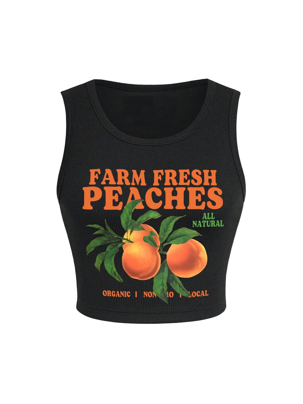 WDIRARA Women's Letter Print Graphic Round Neck Sleeveless Rib Knit Crop Tank Top Black Large