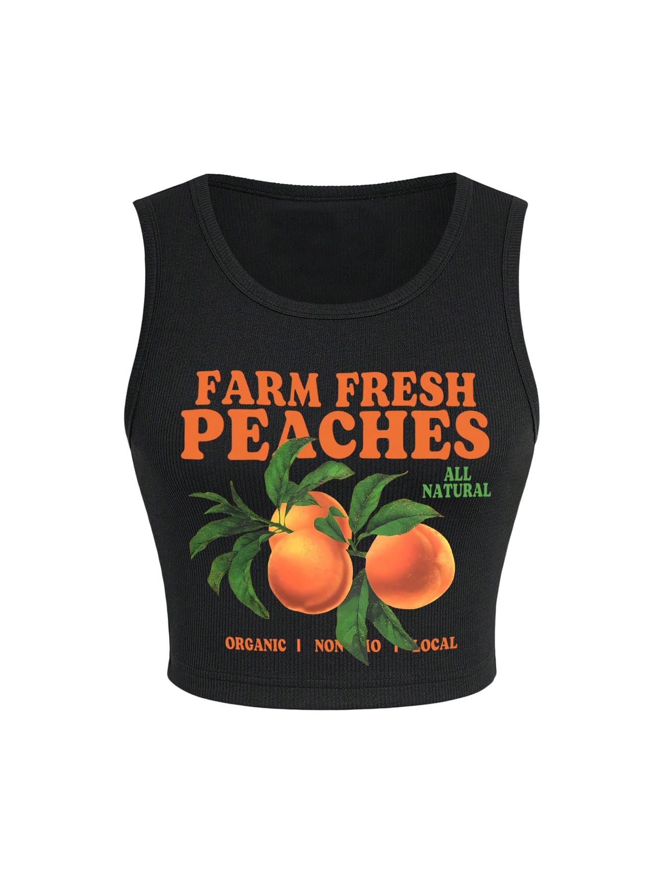 WDIRARA Women's Letter Print Graphic Round Neck Sleeveless Rib Knit Crop Tank Top Black Large