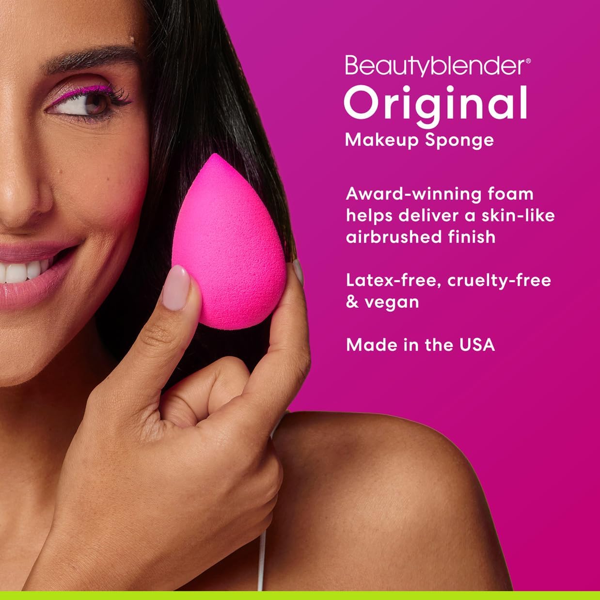 Beautyblender® Original Pink Beauty Blender Makeup Sponge, Super-Soft Foam Easily Blends Foundations, Powders & Creams, Made in USA, Reusable, Washable, Streak Free Application