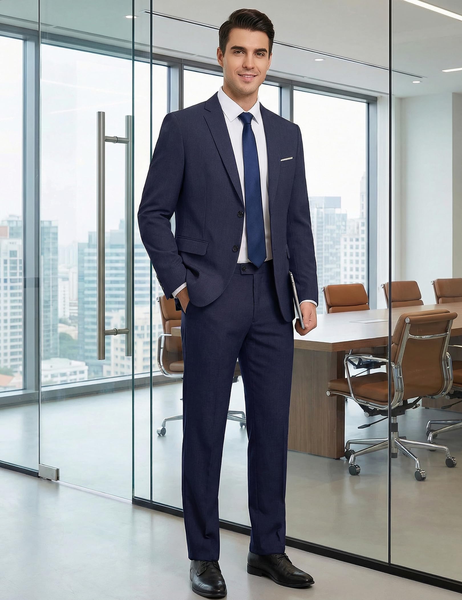 COOFANDY Men's 2 Piece Suits Classic Fit 2 Button Casual Suits Sets Blazer Jacket and Dress Pants for Wedding Business Prom Navy Blue