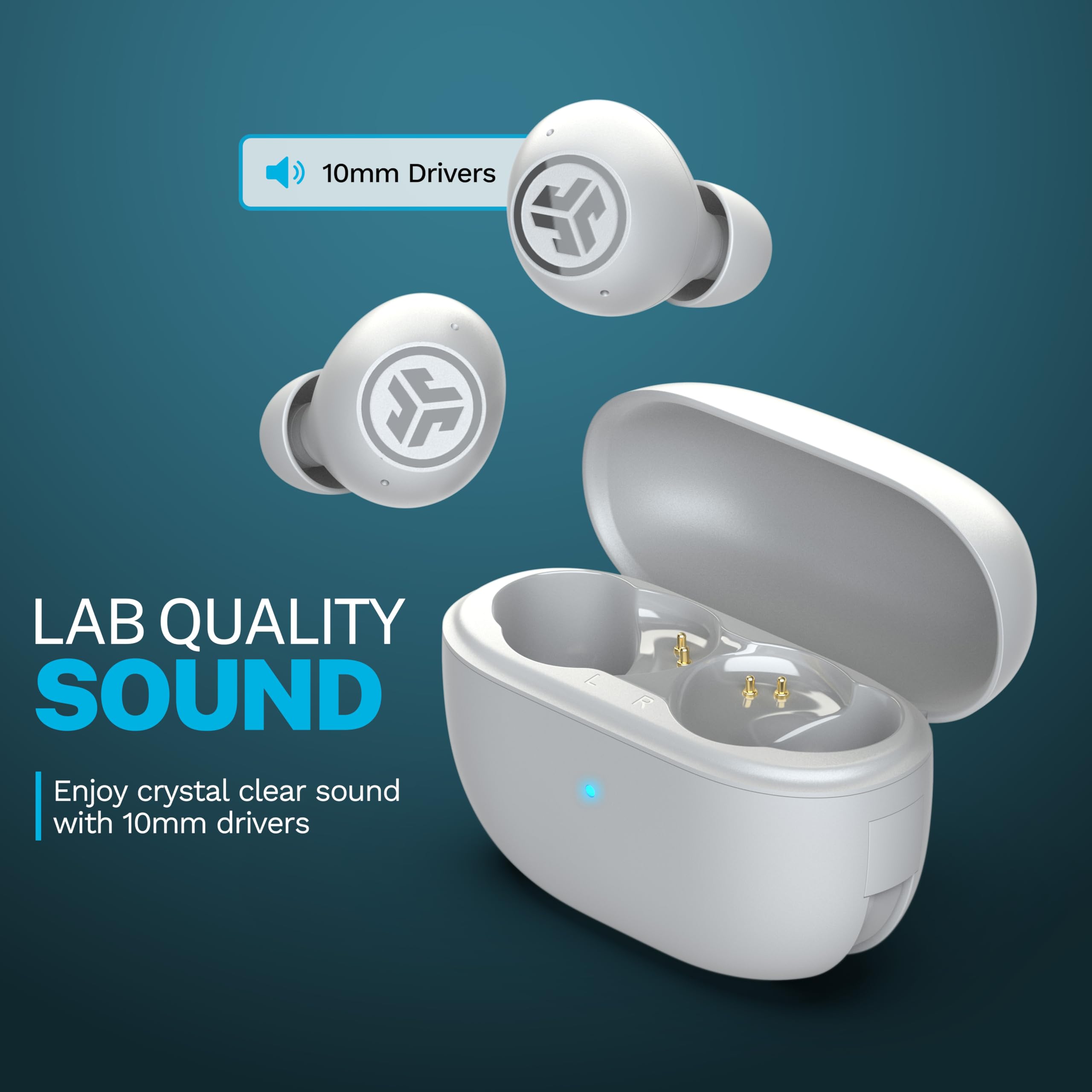 JLab Go Pop ANC True Wireless Earbuds & Charging Case, Cloud White, Active Noise Cancelling, 10mm Drivers, Dual Connect, Customize Your Sound with App, Be Aware Mode, Compact Fit, MEMS Microphone