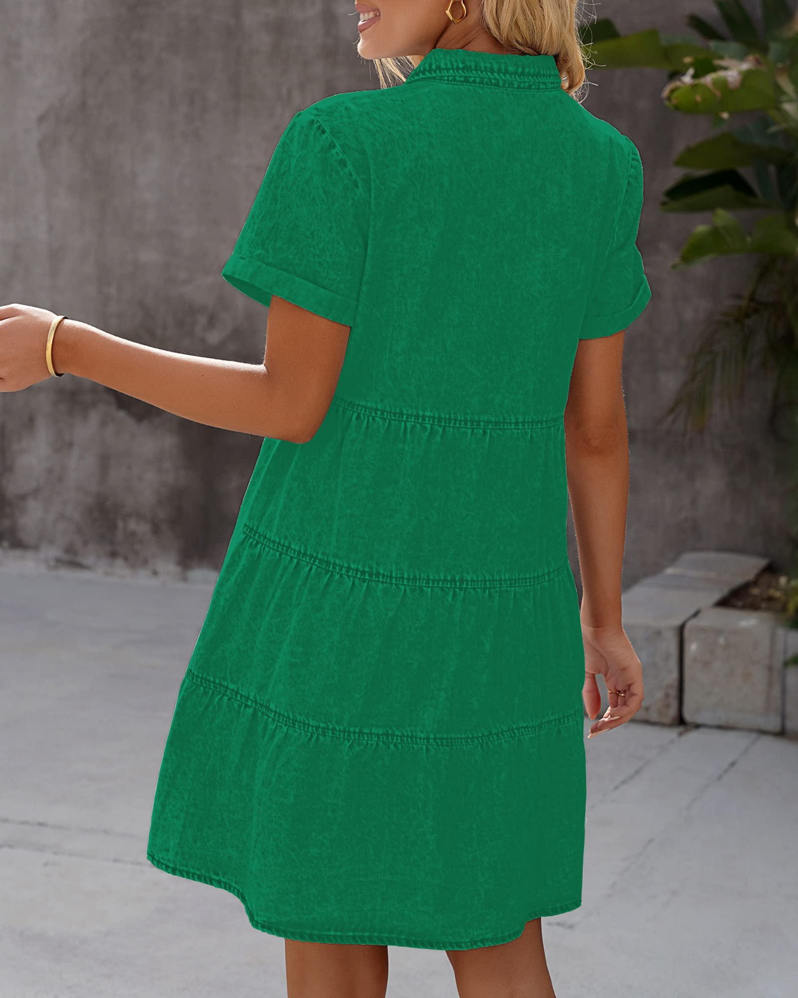 LookbookStore Green Denim Dress for Women St Patricks Day Dress 2025 Trendy Short Sleeves Jean Dresses Size L Size 12 14