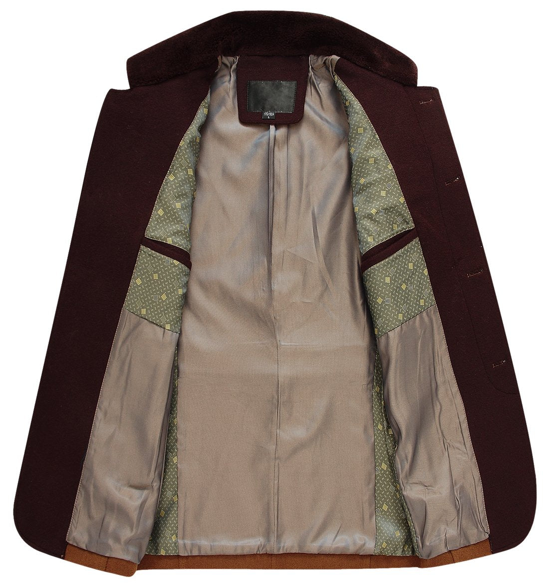 chouyatou Men's Gentle Band Collar Single Breasted Wool Blend Pea Coat (10Brown, Small)