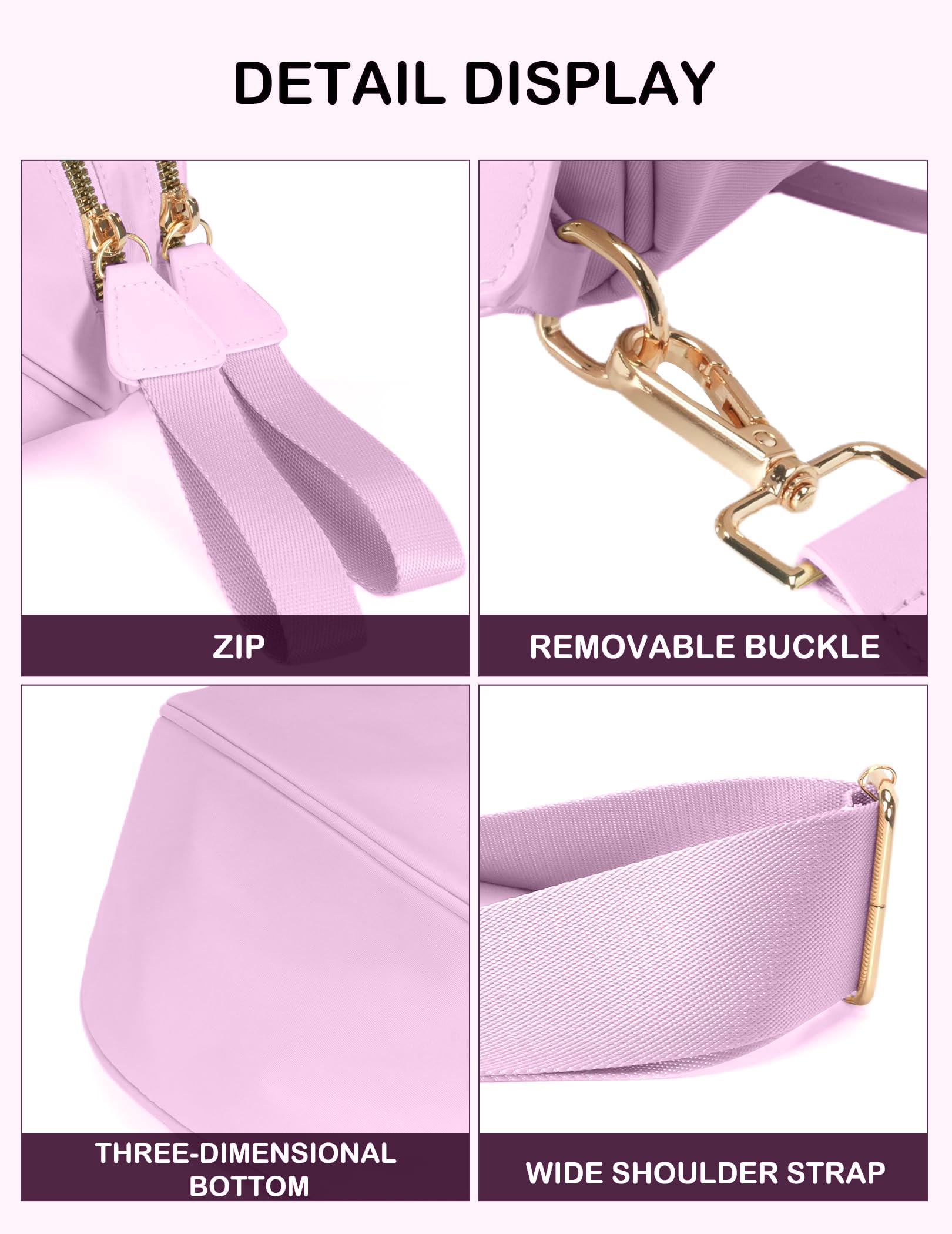 FEIBOON Spacious Nylon Crossbody Bag Bum Bag Handbags Wallets Purses Trendy Shoulder Bag for Women (Light purple)