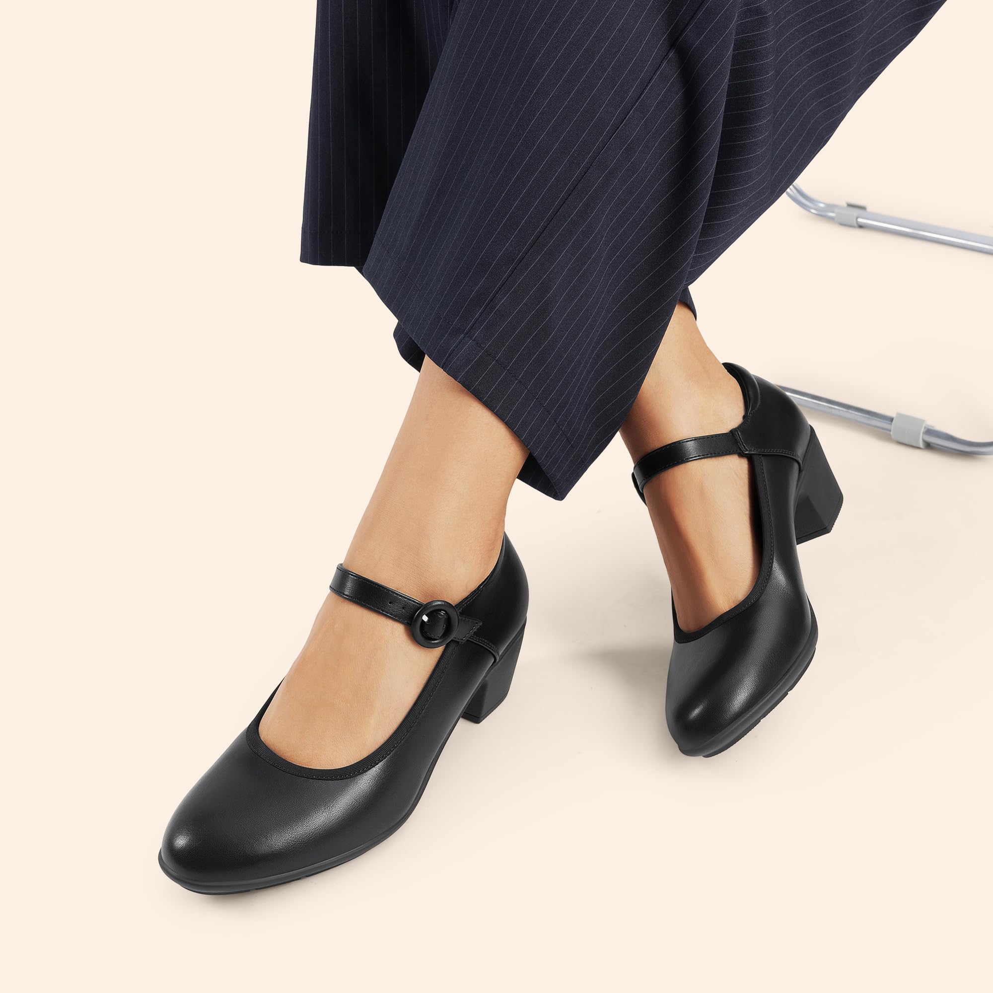 DREAM PAIRS Mary Jane Shoes Women Low Chunky Heels Closed Toe Pumps Comfortable Work Business Dress Shoes,Size 7,Black,DWUMPU2549