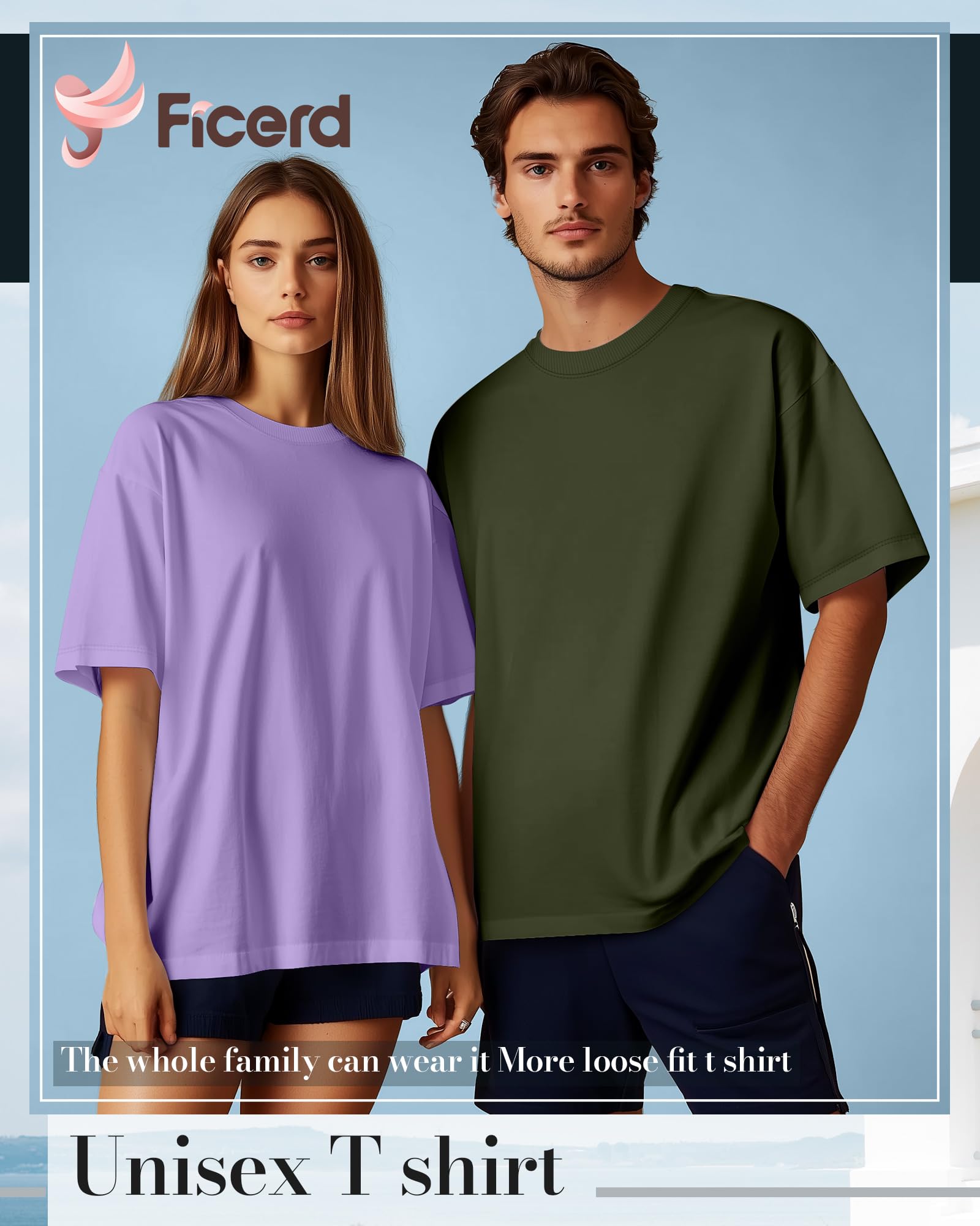 Ficerd 5 Pack Men's Big and Tall Shirts Short Sleeve Cotton Tee Summer Crew Neck Oversize Top Loose Fit Shirt Multipack(Black, Army Green, Sky Blue, Teal, Lavender Purple,6X-Large)