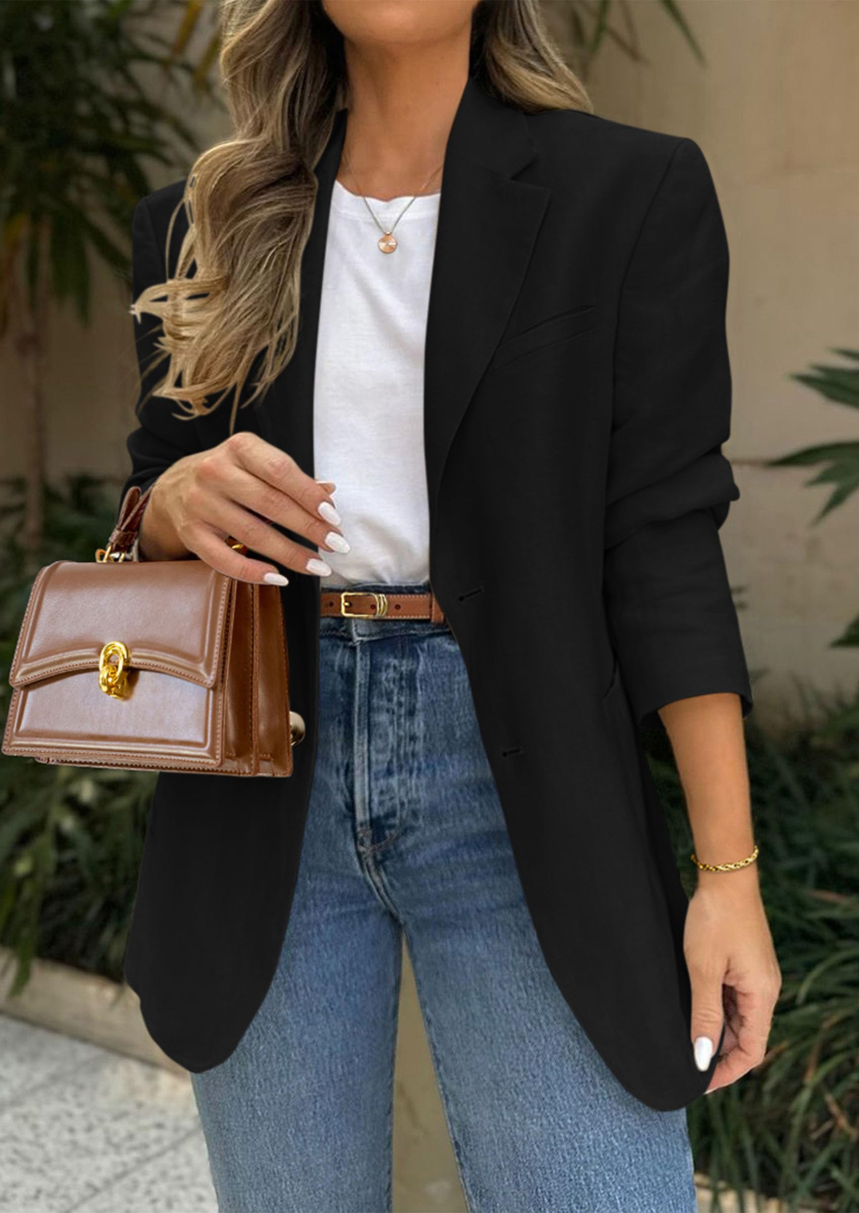 PRETTYGARDEN 2025 Blazers for Women Business Casual Long Sleeve Lapel Open Front Suit Jacket Work Blazer with Pockets (Black,X-Large)
