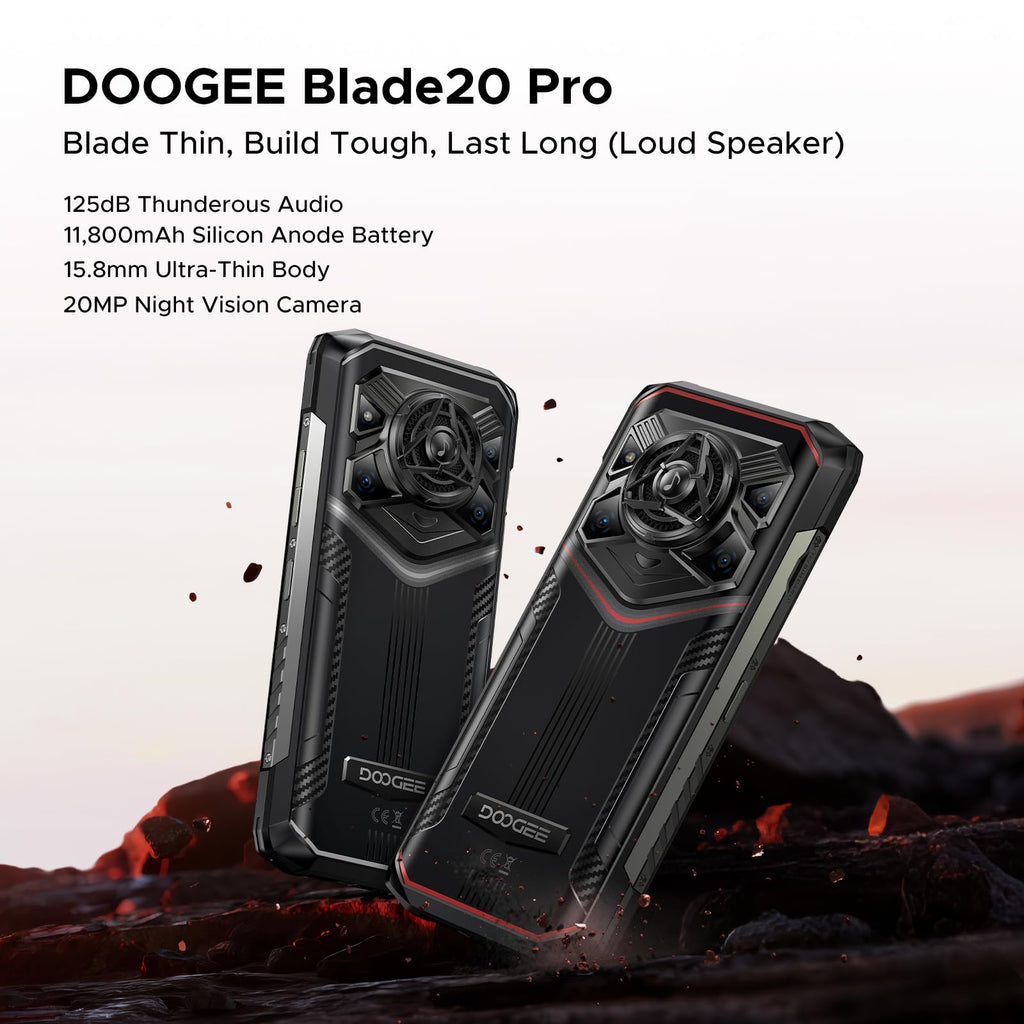 DOOGEE Blade 20 Pro Rugged Phone Unlocked,11800mAh,Octa Core,24GB+256GB, Android 15 Rugged Smartphone with 125dB Speakers,6.6" HD Display,50MP+Night Vision Camera,Face ID/Fingerprint/NFC/WIFI6/OTG