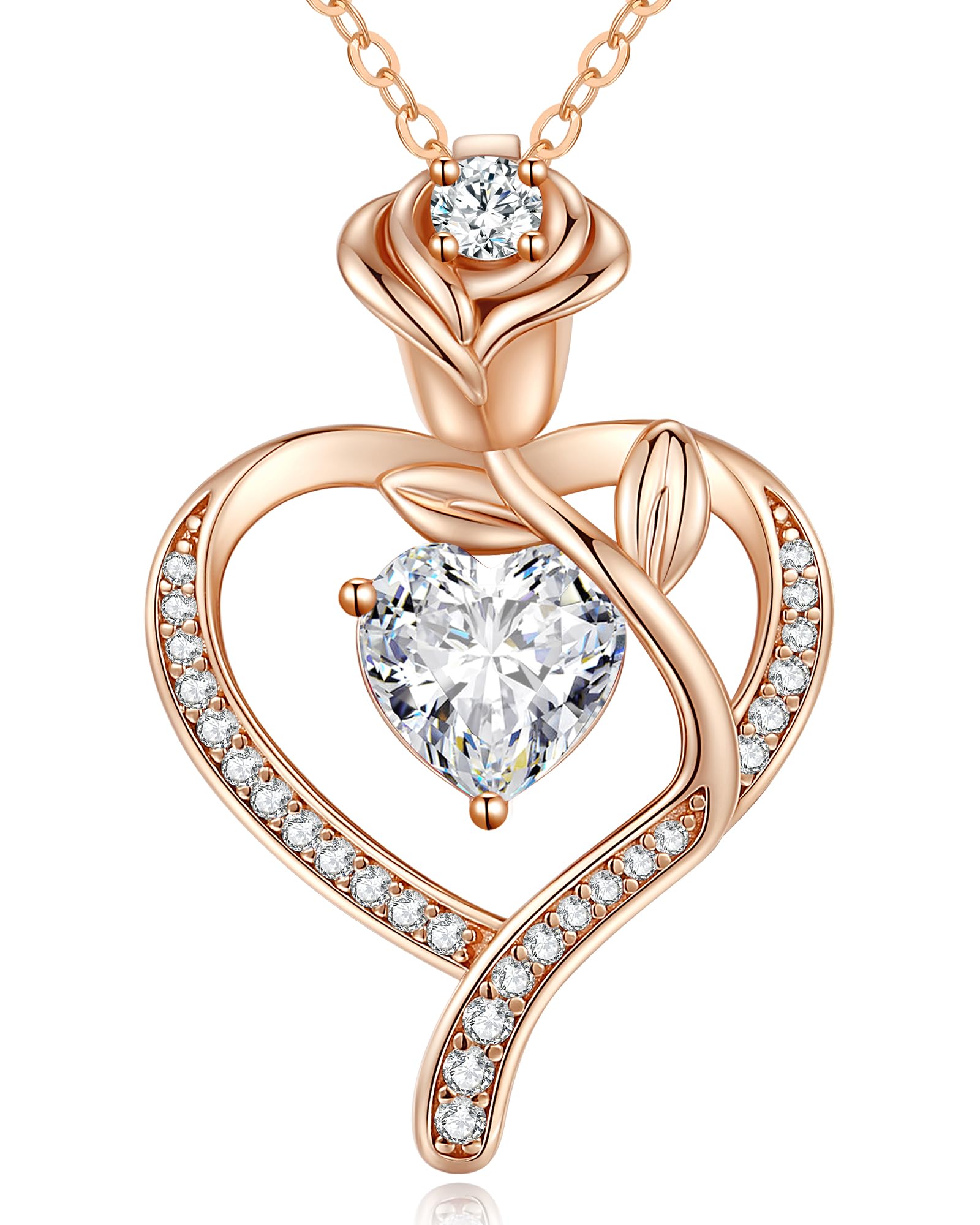 LOUISA SECRET Mothers Day Gifts for Mom Rose Flower Heart Birthstone Necklaces for Women, 925 Sterling Silver Jewelry, Pendant Heart Necklaces Birthday Anniversary Christmas Gift for Women Wife Mom Girlfriend Lady