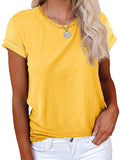 Cicy Bell Women's Short Sleeve Shirts Crewneck Loose Casual Summer Basic Tees Tops Pastel Yellow