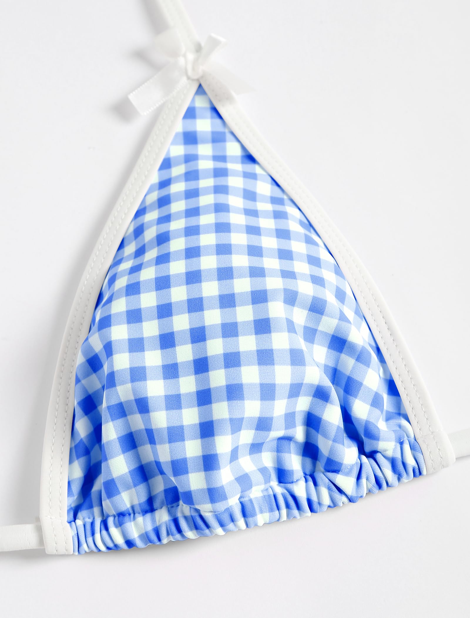 ZAFUL Bikini Sets for Women Halter Bow Decor Tiny Floral Gingham Print Swimsuit Tie Side 2 Pieces Bathing Suit (2-a-Sky Blue, M)