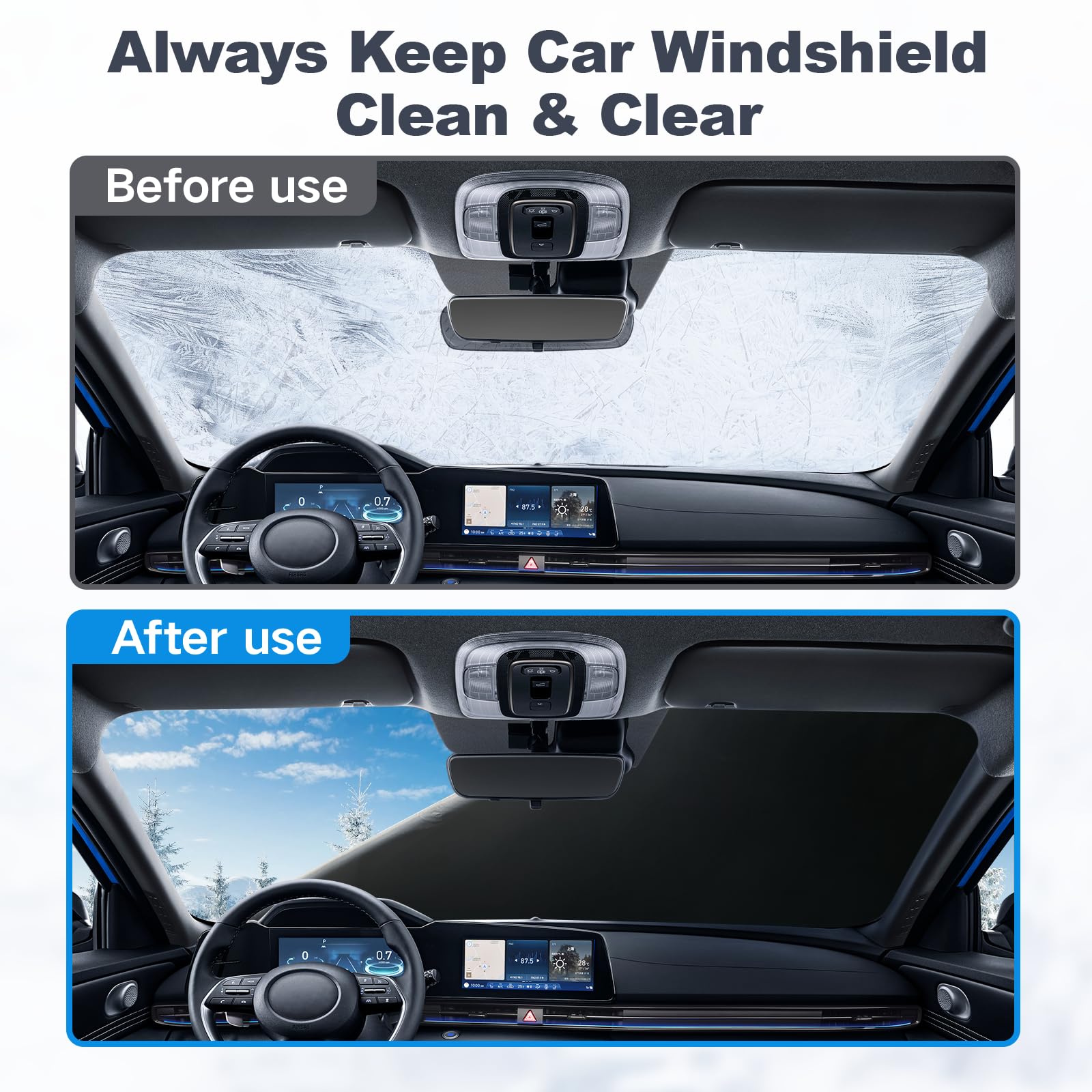 DooGooCoo [Upgraded] 7-Layer Car Windshield Snow Cover, [Efficient Winter Protection] Against Snow, Ice, Frost and Water, [Military-Grade Durable] Universal Fit for Cars, SUVs, and Trucks-Medium