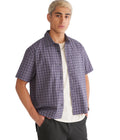 Short Sleeve Micro Plaid Boxy Shirt, Ombre Blue, XS