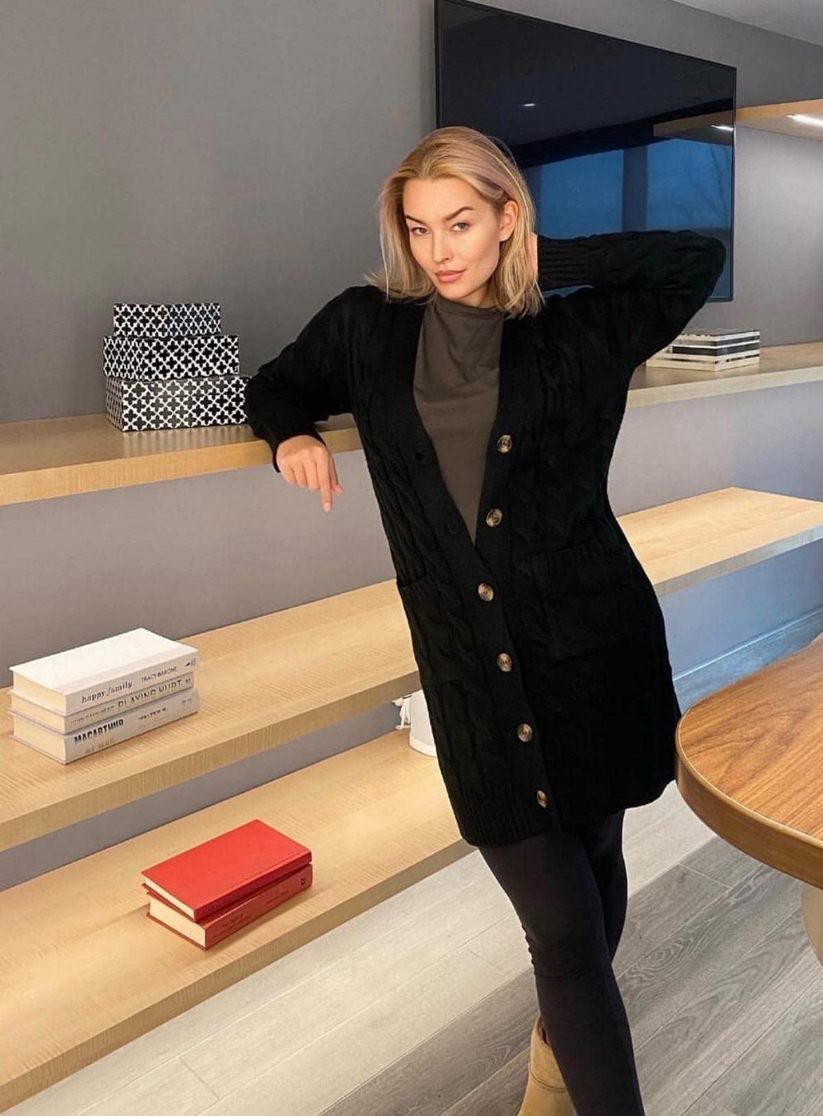 PRETTYGARDEN Long Sleeve Cable Knit Long Cardigan for Women 2026 Spring Winter Chunky Open Front Button Sweaters with Pockets (Black, Small)