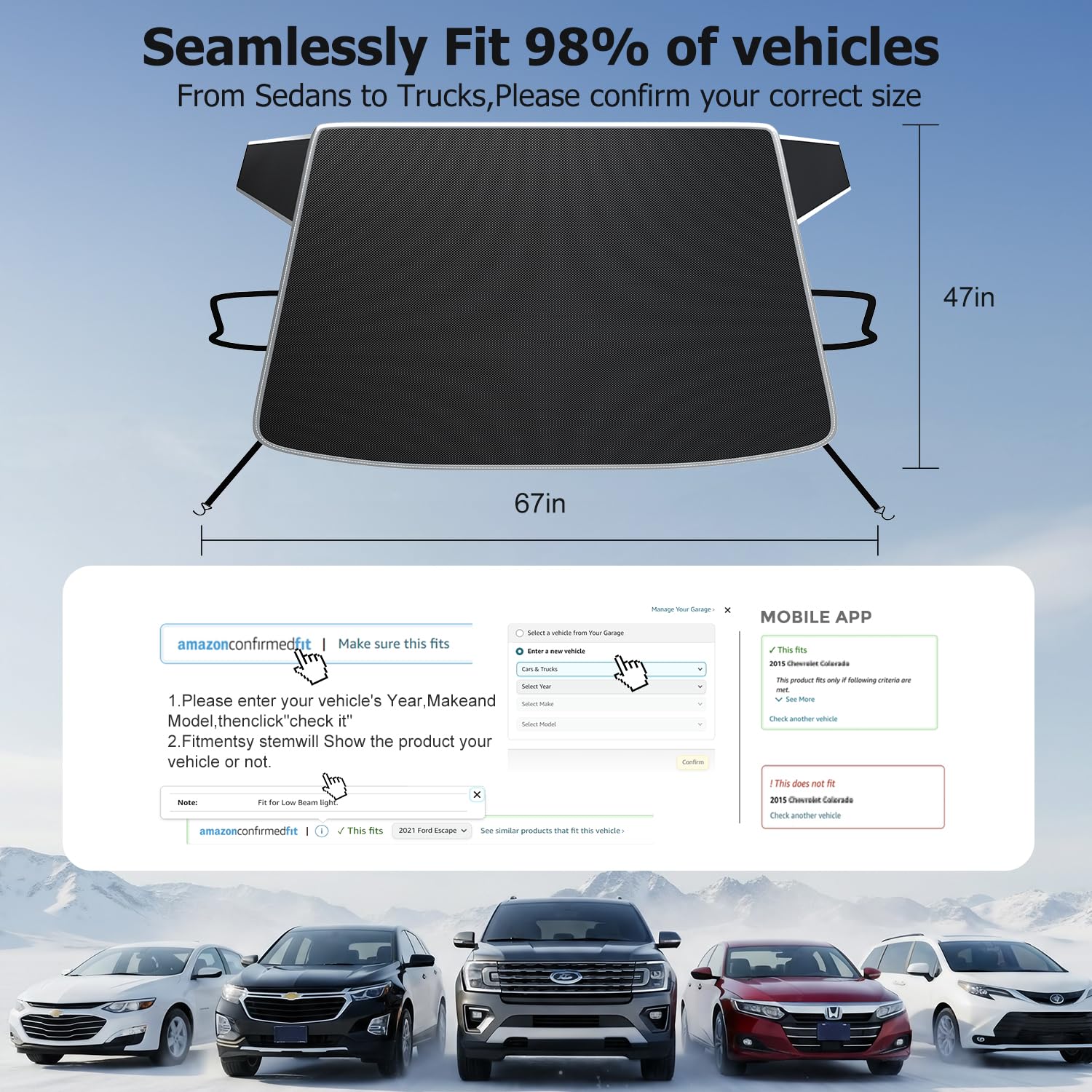 DMJN [2026 Upgraded] Car Windshield Cover for Ice and Snow, Windshield Snow Cover for Winter Snow & Frost, 700D Heavy-Duty, Suitable for Cars, SUVs, and Trucks-Medium