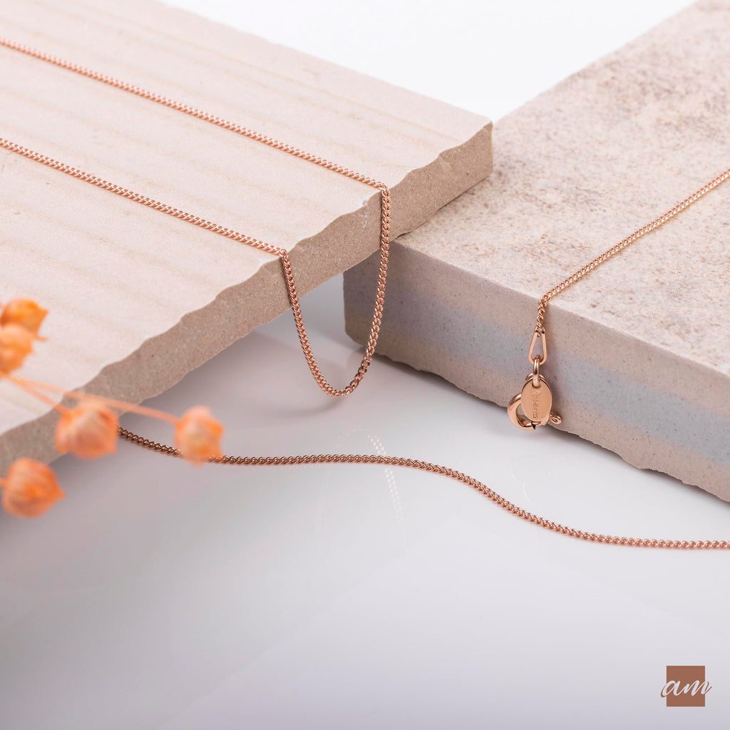 Amberta 14K Rose Gold Plated on 925 Sterling Silver 1.3 mm Curb Chain Necklace Length 20" inch / 50 cm (20)