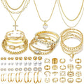 IFNODO 57pcs Gold Jewelry Set With 3 PCS Necklace, 12 PCS Bracelet,20pcs Hoop Stud Earrings,22pcs rings set For Women For Birthday Gifts (gold color-57)