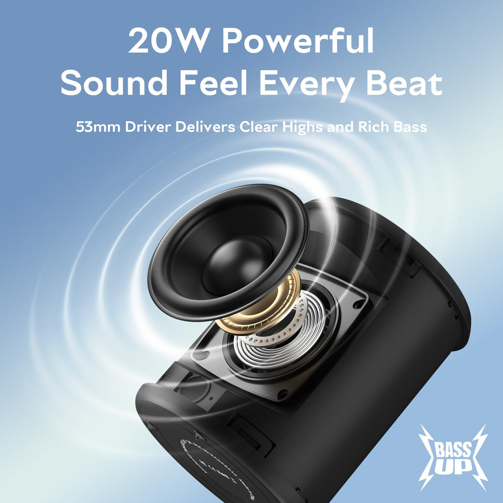 DUDGSIS Portable Bluetooth Speaker, IPX7 Waterproof Wireless Speaker with 20W Loud Stereo Sound, 15H Playtime & Beat-Synced RGB Light, Small Outdoor Speaker for Shower, Pool, Beach, Hiking and Gifts